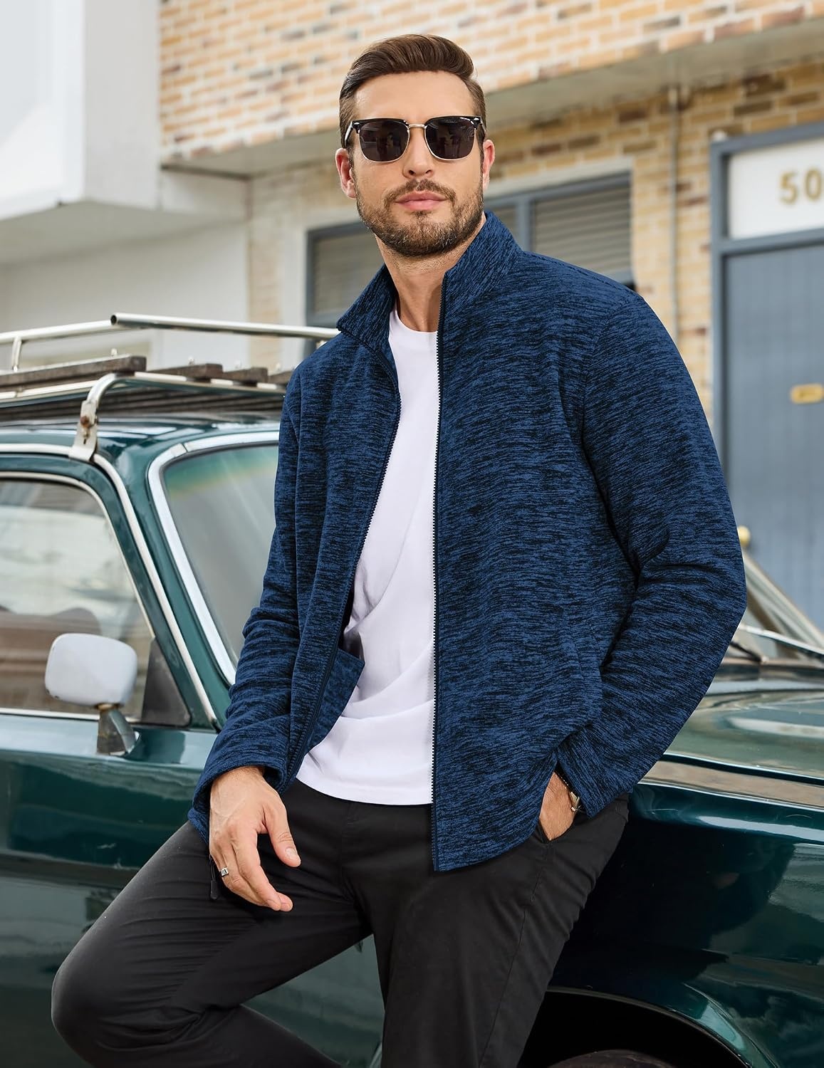 image:imageCOOFANDY Mens Fleece Jackets Full Zip Lightweight Casual Sweater JacketNavy Blue