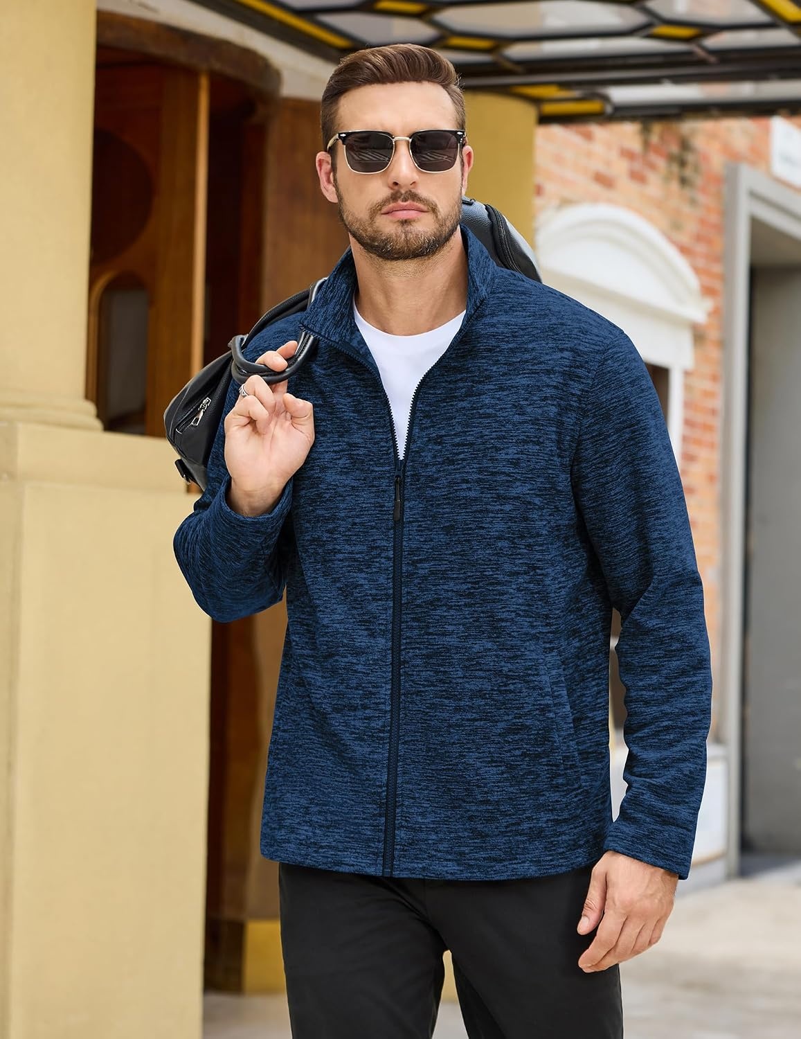 image:imageCOOFANDY Mens Fleece Jackets Full Zip Lightweight Casual Sweater JacketNavy Blue