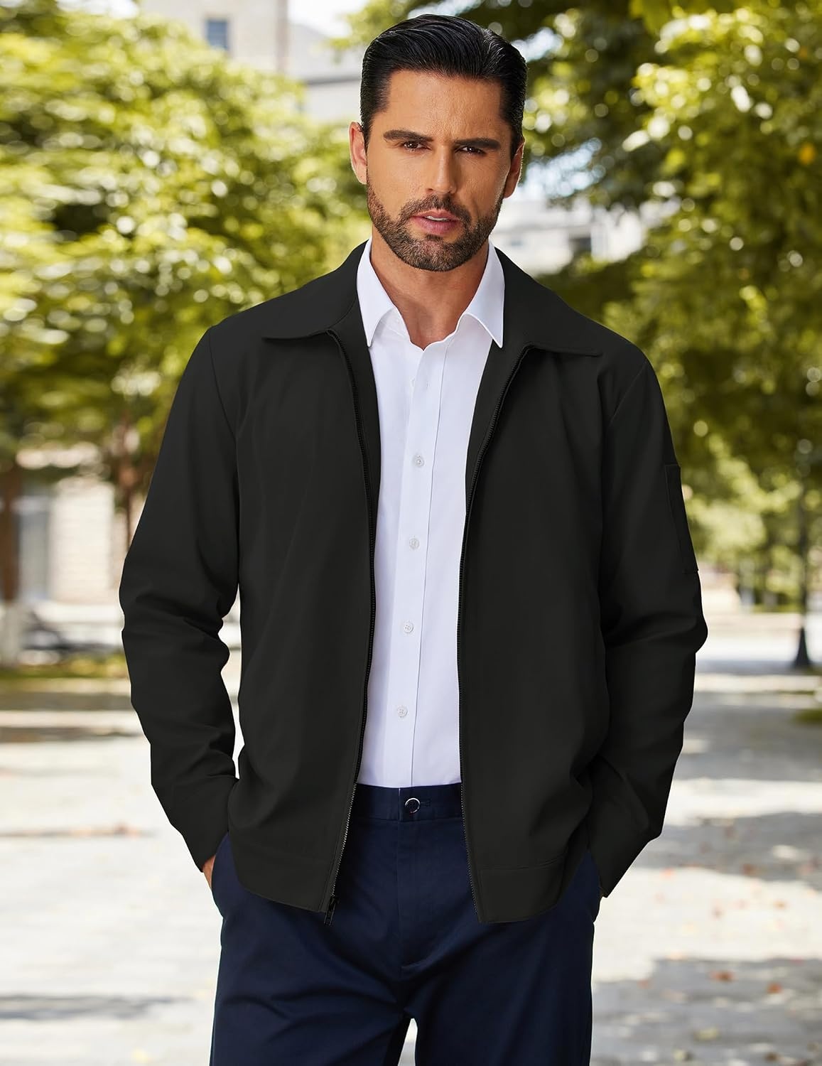 image:imageCOOFANDY Mens Lightweight Zip Up Jacket Golf Work Casual Office JacketsAblack