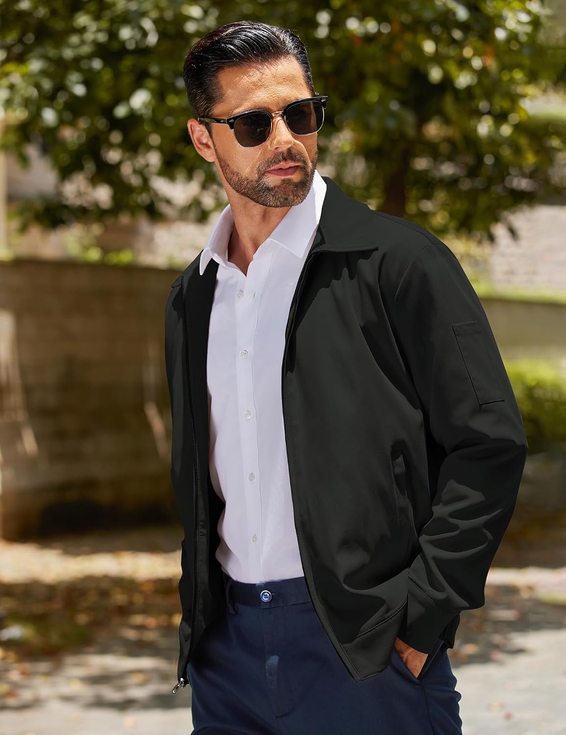 image:imageCOOFANDY Mens Lightweight Zip Up Jacket Golf Work Casual Office JacketsAblack