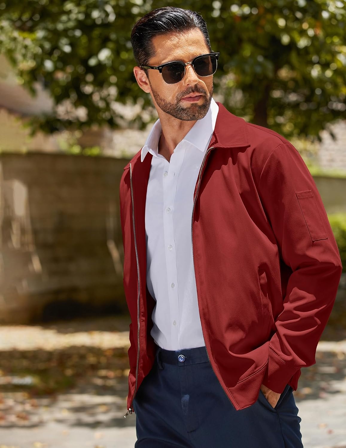 image:imageCOOFANDY Mens Lightweight Zip Up Jacket Golf Work Casual Office JacketsWine Red