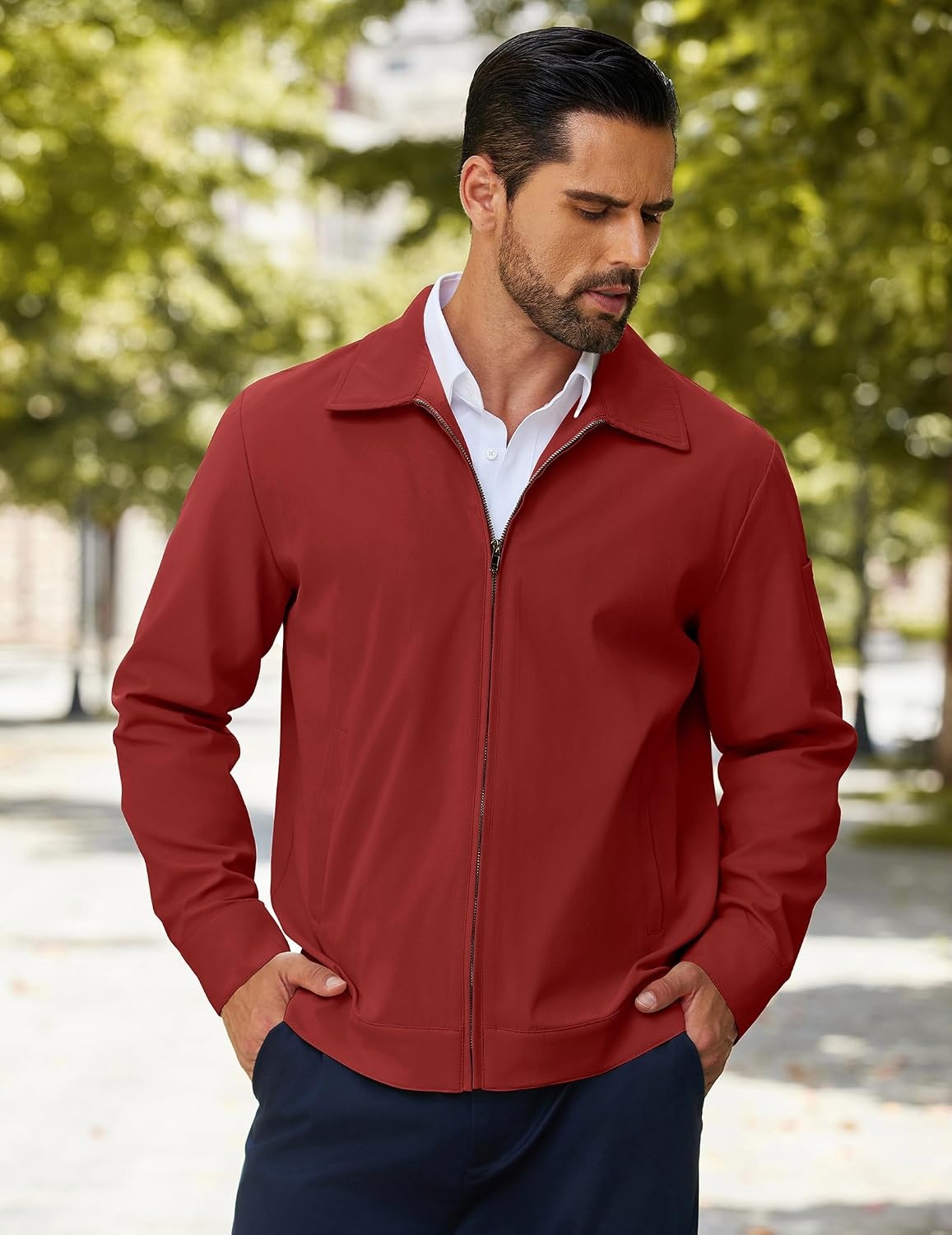 image:imageCOOFANDY Mens Lightweight Zip Up Jacket Golf Work Casual Office JacketsWine Red