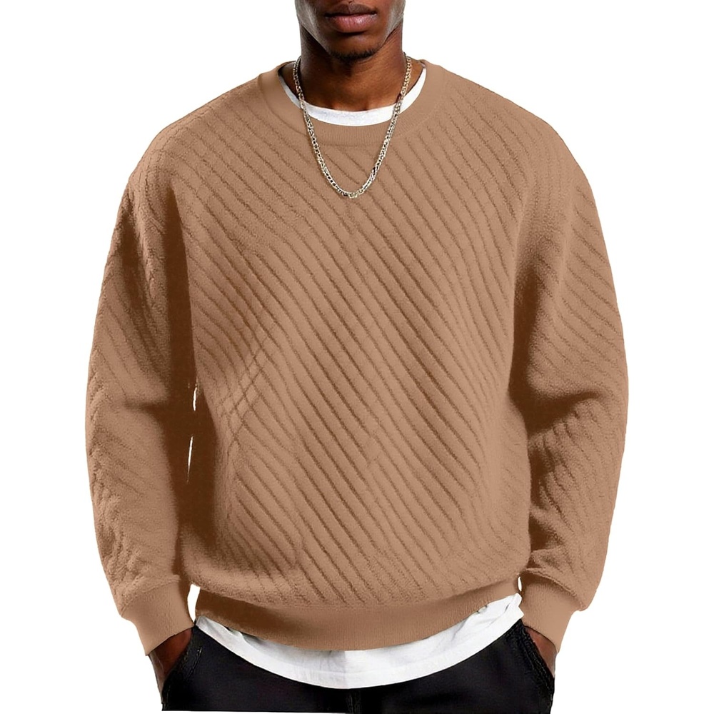 image:imageCOOFANDY Mens Crewneck Sweatshirts Long Sleeve Casual Pullovers SweatersCamel