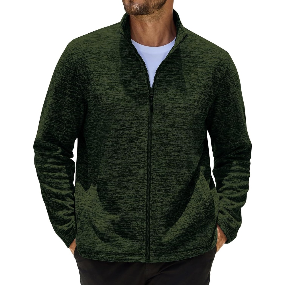 image:imageCOOFANDY Mens Fleece Jackets Full Zip Lightweight Casual Sweater JacketArmy Green