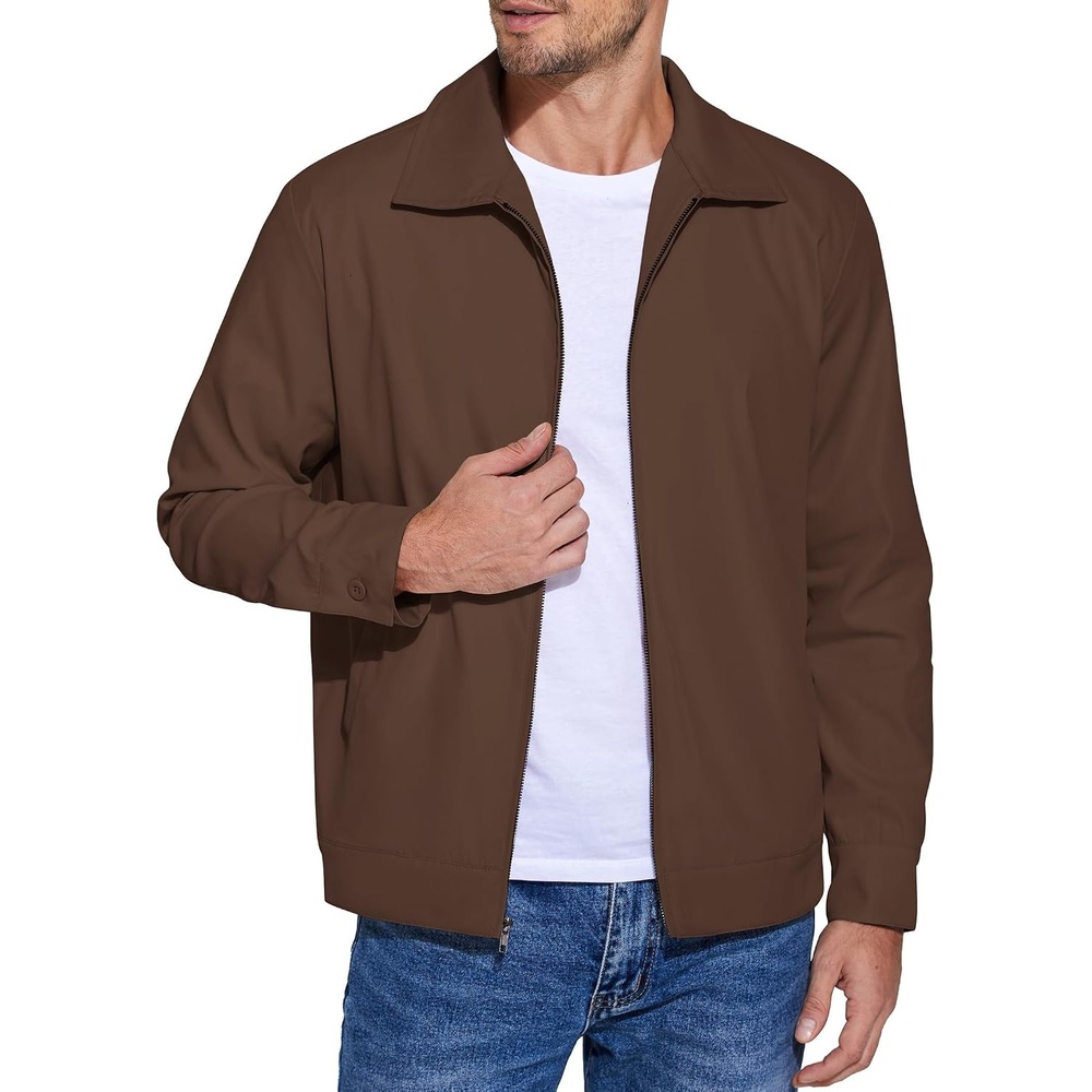 image:imageCOOFANDY Mens Lightweight Zip Up Jacket Golf Work Casual Office JacketsBrown