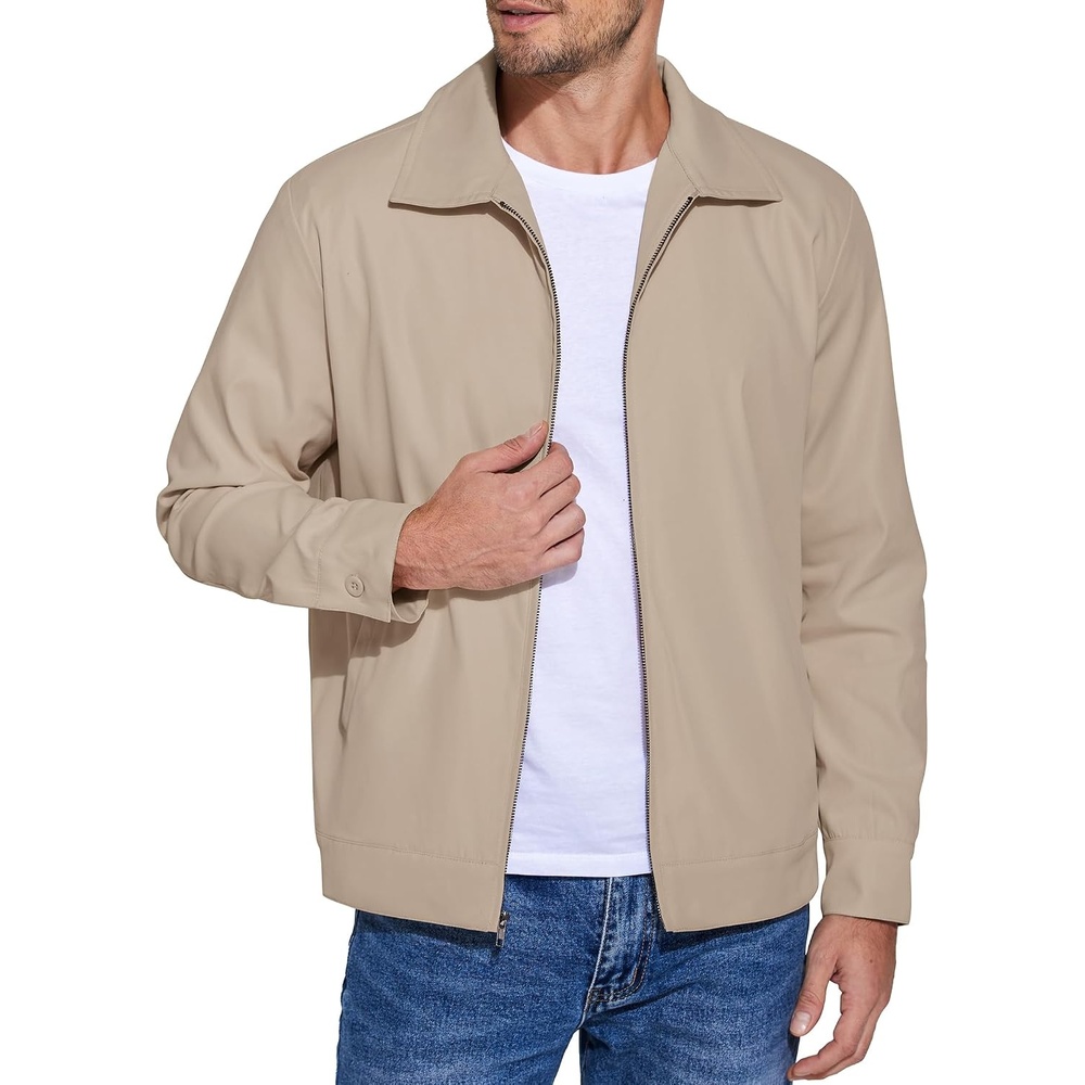 image:imageCOOFANDY Mens Lightweight Zip Up Jacket Golf Work Casual Office JacketsKhaki