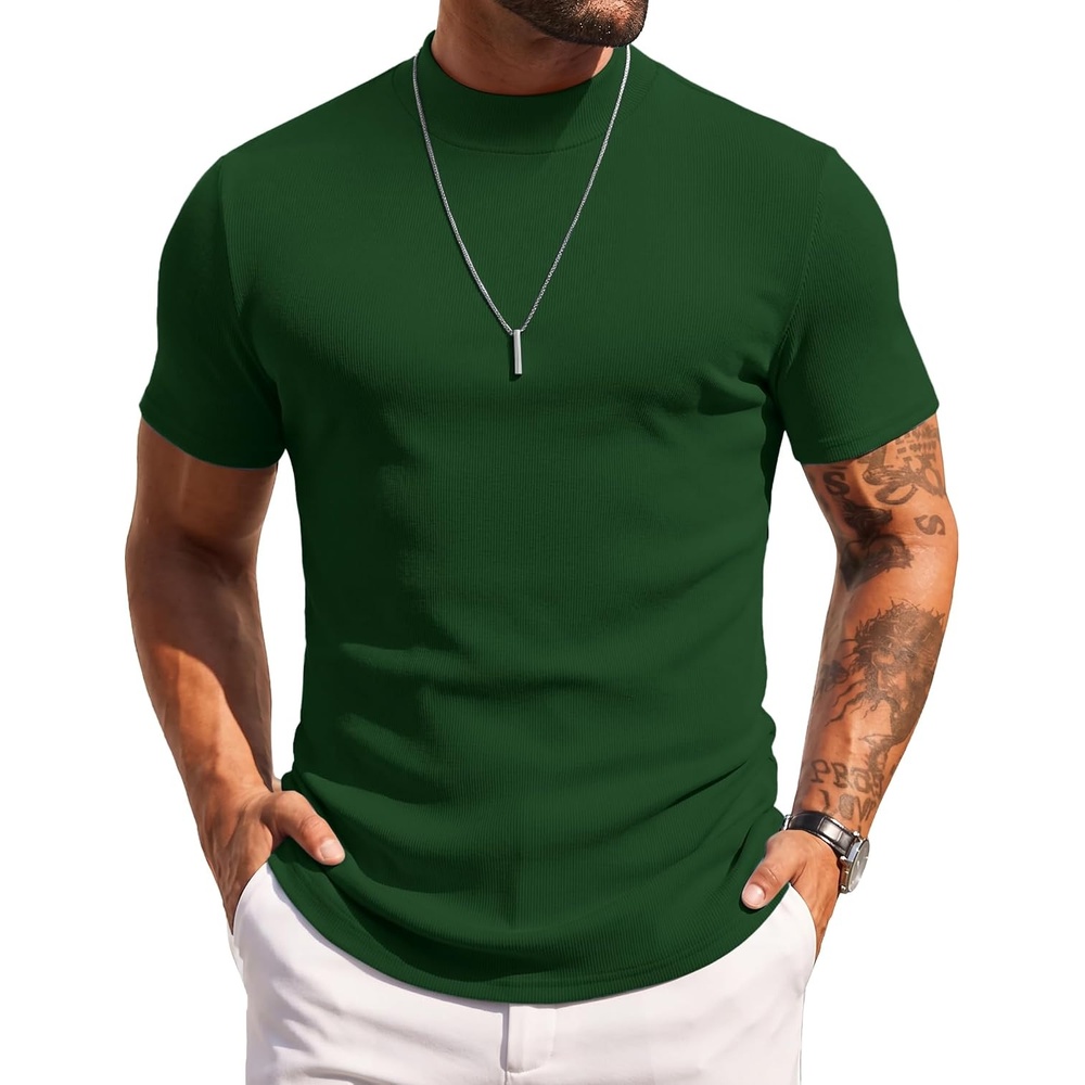 image:imageCOOFANDY Mens Mock Turtleneck Sweater Short Sleeve Slim Fit Casual SweatersGreen