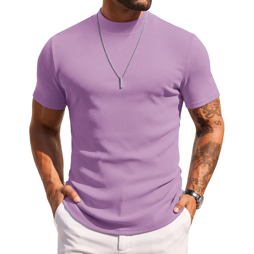 image:imageCOOFANDY Mens Mock Turtleneck Sweater Short Sleeve Slim Fit Casual SweatersPurple