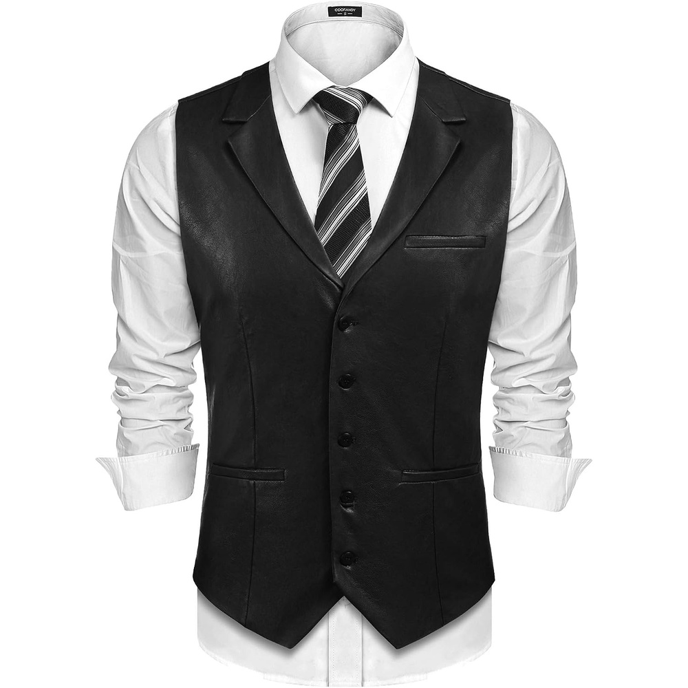 image:imageCOOFANDY Mens Western Cowboy Vest Leather Waistcoat Vest Halloween CostumeBlack