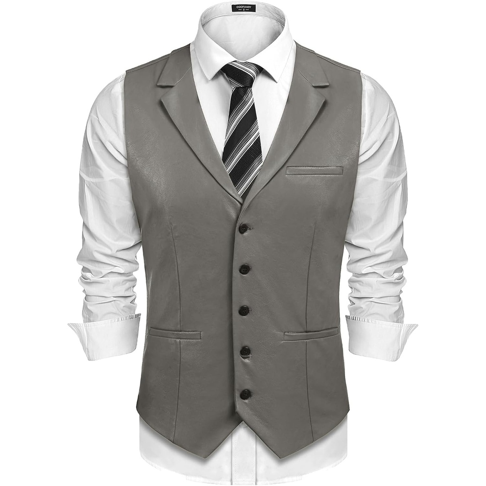 image:imageCOOFANDY Mens Western Cowboy Vest Leather Waistcoat Vest Halloween CostumeDark Grey