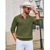 COOFANDY Mens Knit Long Sleeve Polo Shirt Sweater V-Neck Textured Pullover(Army Green)
