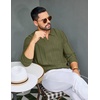 COOFANDY Mens Knit Long Sleeve Polo Shirt Sweater V-Neck Textured Pullover(Army Green)