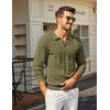 COOFANDY Mens Knit Long Sleeve Polo Shirt Sweater V-Neck Textured Pullover(Army Green)