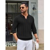 COOFANDY Mens Knit Long Sleeve Polo Shirt Sweater V-Neck Textured Pullover(Black)