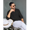 COOFANDY Mens Knit Long Sleeve Polo Shirt Sweater V-Neck Textured Pullover(Black)