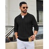 COOFANDY Mens Knit Long Sleeve Polo Shirt Sweater V-Neck Textured Pullover(Black)