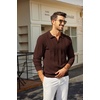 COOFANDY Mens Knit Long Sleeve Polo Shirt Sweater V-Neck Textured Pullover(Brown)