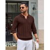 COOFANDY Mens Knit Long Sleeve Polo Shirt Sweater V-Neck Textured Pullover(Brown)