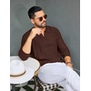 COOFANDY Mens Knit Long Sleeve Polo Shirt Sweater V-Neck Textured Pullover(Brown)