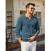 COOFANDY Mens Knit Long Sleeve Polo Shirt Sweater V-Neck Textured Pullover(Dark Blue)