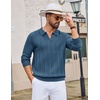 COOFANDY Mens Knit Long Sleeve Polo Shirt Sweater V-Neck Textured Pullover(Dark Blue)