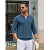 COOFANDY Mens Knit Long Sleeve Polo Shirt Sweater V-Neck Textured Pullover(Dark Blue)