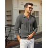 COOFANDY Mens Knit Long Sleeve Polo Shirt Sweater V-Neck Textured Pullover(Dark Grey)