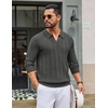COOFANDY Mens Knit Long Sleeve Polo Shirt Sweater V-Neck Textured Pullover(Dark Grey)