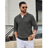 COOFANDY Mens Knit Long Sleeve Polo Shirt Sweater V-Neck Textured Pullover(Dark Grey)