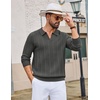 COOFANDY Mens Knit Long Sleeve Polo Shirt Sweater V-Neck Textured Pullover(Dark Grey)