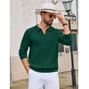 COOFANDY Mens Knit Long Sleeve Polo Shirt Sweater V-Neck Textured Pullover(Evergreen)