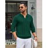 COOFANDY Mens Knit Long Sleeve Polo Shirt Sweater V-Neck Textured Pullover(Evergreen)