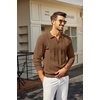 COOFANDY Mens Knit Long Sleeve Polo Shirt Sweater V-Neck Textured Pullover(Light Brown)