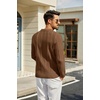 COOFANDY Mens Knit Long Sleeve Polo Shirt Sweater V-Neck Textured Pullover(Light Brown)