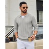 COOFANDY Mens Knit Long Sleeve Polo Shirt Sweater V-Neck Textured Pullover(Light Gray)