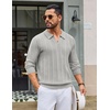COOFANDY Mens Knit Long Sleeve Polo Shirt Sweater V-Neck Textured Pullover(Light Gray)