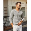 COOFANDY Mens Knit Long Sleeve Polo Shirt Sweater V-Neck Textured Pullover(Light Gray)