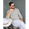 COOFANDY Mens Knit Long Sleeve Polo Shirt Sweater V-Neck Textured Pullover(Light Gray)