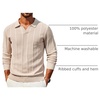COOFANDY Mens Knit Long Sleeve Polo Shirt Sweater V-Neck Textured Pullover(Light Khaki)