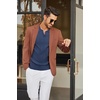 COOFANDY Mens Knit Long Sleeve Polo Shirt Sweater V-Neck Textured Pullover(Navy Blue)