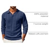 COOFANDY Mens Knit Long Sleeve Polo Shirt Sweater V-Neck Textured Pullover(Navy Blue)