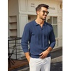 COOFANDY Mens Knit Long Sleeve Polo Shirt Sweater V-Neck Textured Pullover(Navy Blue)