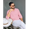 COOFANDY Mens Knit Long Sleeve Polo Shirt Sweater V-Neck Textured Pullover(Pink)