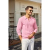 COOFANDY Mens Knit Long Sleeve Polo Shirt Sweater V-Neck Textured Pullover(Pink)