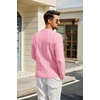 COOFANDY Mens Knit Long Sleeve Polo Shirt Sweater V-Neck Textured Pullover(Pink)