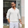 COOFANDY Mens Knit Long Sleeve Polo Shirt Sweater V-Neck Textured Pullover(White)
