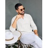 COOFANDY Mens Knit Long Sleeve Polo Shirt Sweater V-Neck Textured Pullover(White)