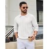COOFANDY Mens Knit Long Sleeve Polo Shirt Sweater V-Neck Textured Pullover(White)