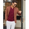 COOFANDY Mens Knit Long Sleeve Polo Shirt Sweater V-Neck Textured Pullover(Wine Red)