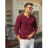 COOFANDY Mens Knit Long Sleeve Polo Shirt Sweater V-Neck Textured Pullover(Wine Red)